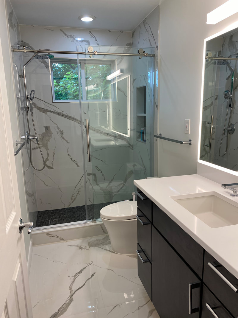 ceramic tile shower remodel in bathroom