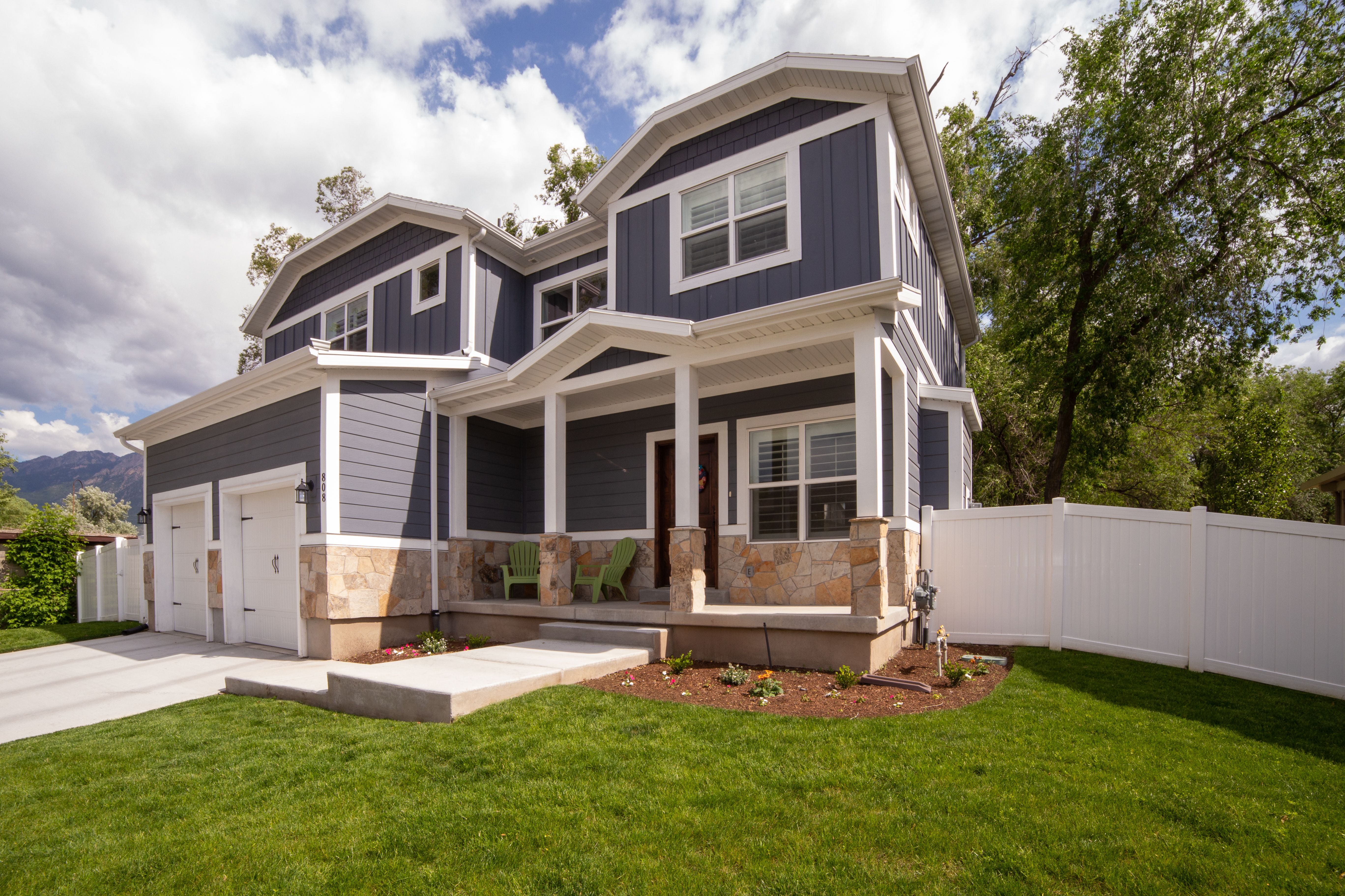 blue vinyl freshly painted exterior house
